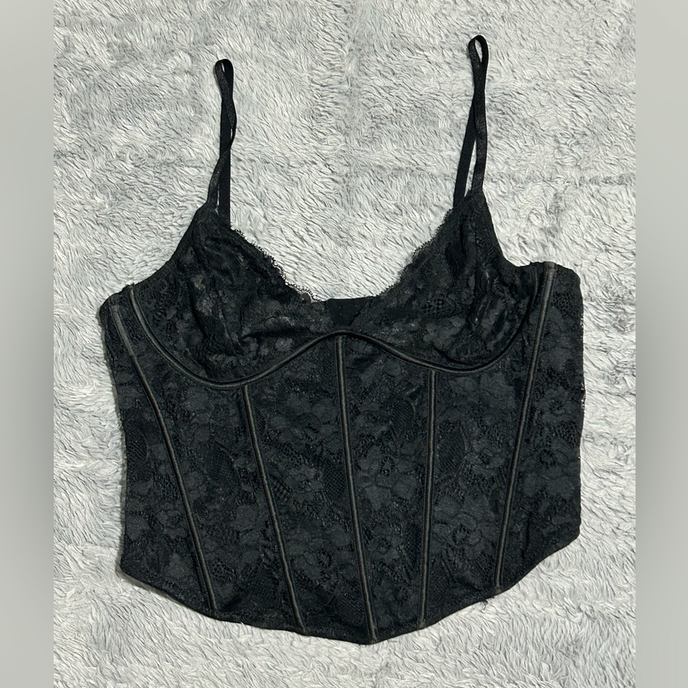 Kendall and Kylie Lace Corset Top in Black - L